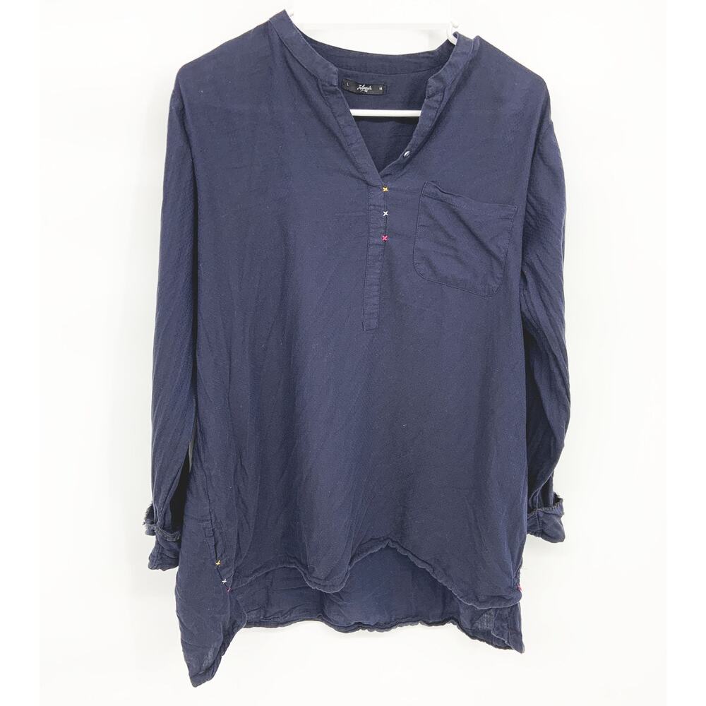 Jalpari Knot Front Blouse Top Dark Blue Long Sleeve Size 14